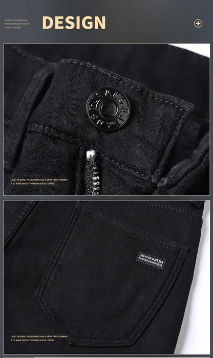 Winter Men Black Straight Stretch Denim Thick Velvet Pants Warm Jeans Casual Fleece Line Trousers Male Plus Size