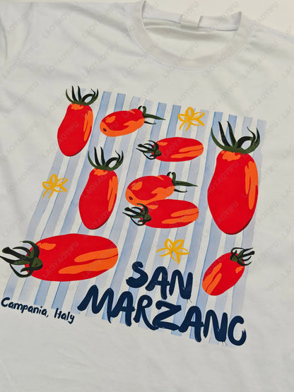 Vintage Italian Tomato Cotton Graphic Tshirt Summer Shirt Women Top Italy Vacation Aesthetic Tomato Girl Market Style