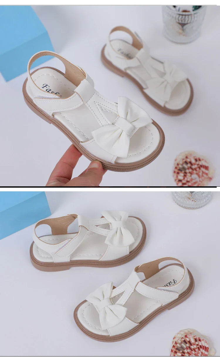 Kids Fashion Girls Sandals New Bow Versatile Open-toe Breathable Simple Platform Casual Shoes Hook Loop Princess Shoes