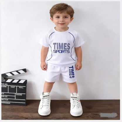 New children's set boys' summer Korean version letter printed quick drying short sleeved shorts sports set