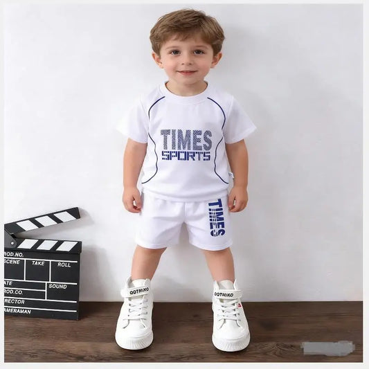 New children's set boys' summer Korean version letter printed quick drying short sleeved shorts sports set