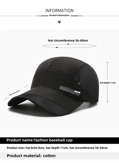 Summer Thin Men's Hat Sweat-absorbing Net Hat Breathable Outdoor Suhade Fishing Hat Sunscreen Baseball Cap Breathable Adjustable