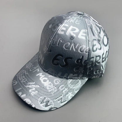 New Kpop Shiny Reflective Graffiti Letter Men Women Baseball Hats Cotton Comfortable Street Tie-dyed Fashion Sport Hip Hop Caps