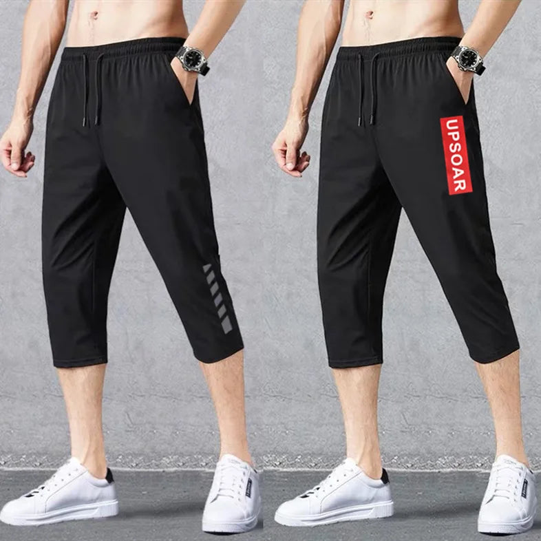 2024 Summer Men's Shorts Breathable Stretched Nylon Ice Silk 3/4 Short Capris Pants Sports Breeches Plus Size Casual Shorts Male