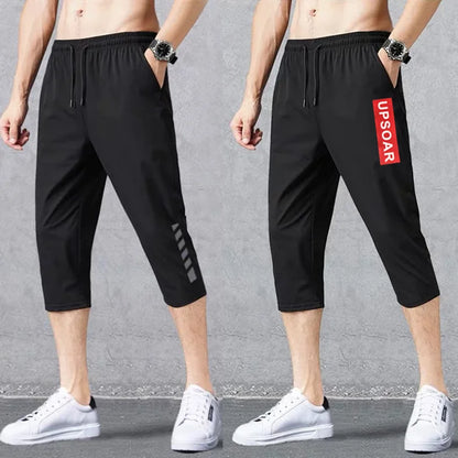 2024 Summer Men's Shorts Breathable Stretched Nylon Ice Silk 3/4 Short Capris Pants Sports Breeches Plus Size Casual Shorts Male