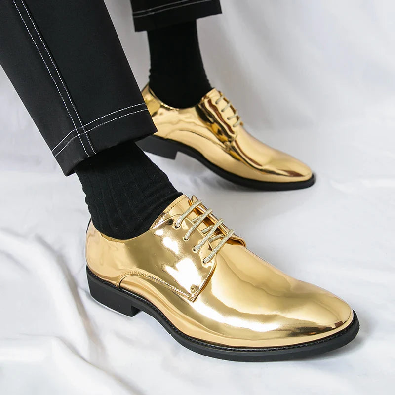 Luxury Silver Dress Shoes Man Patent Leather Shoes Large Size 50 Wedding Shoes Men Pointed toe Party Shoes Designer Formal Shoes