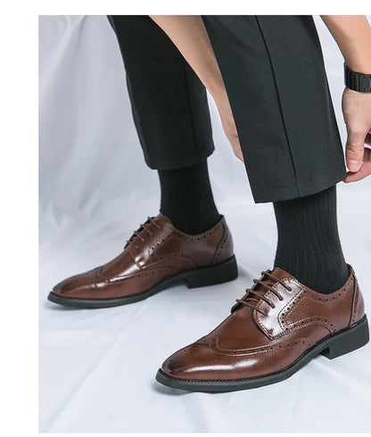 High Quality Height Increase Oxford Dress Shoes Men Genuine Cow Leather Suit Shoes Lift Brogues Wedding Formal Elevator Shoes