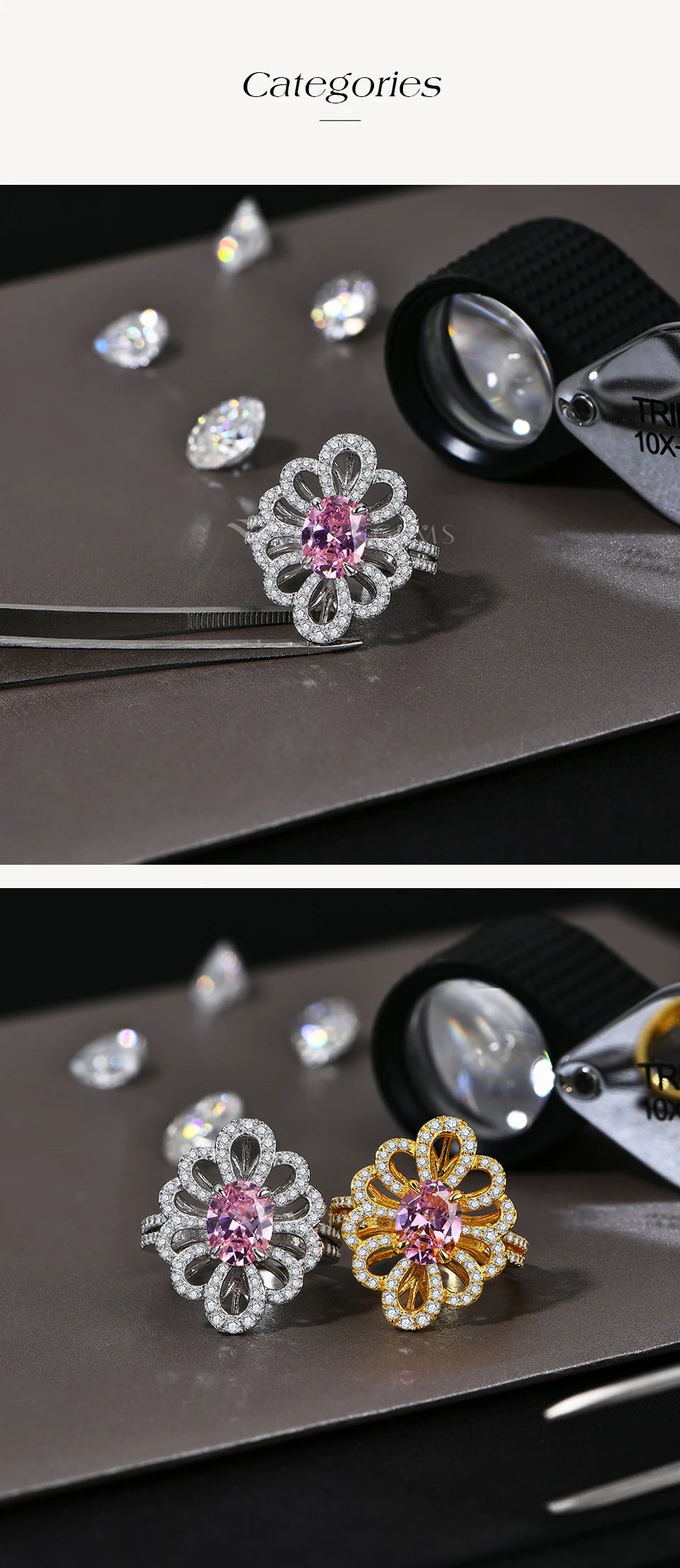 Luxury D VVS1 Moissanite Rings for Women Created Pink Zircon S925 Sterling Silver Flower shape Engagement Wedding Gift