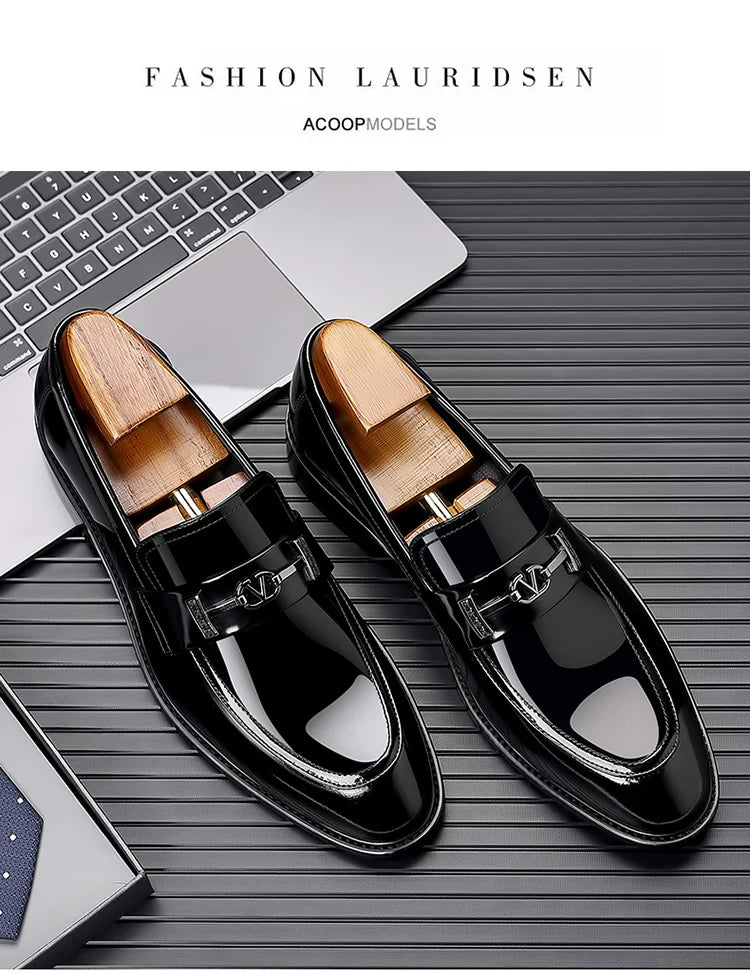 Men's Leather Shoes Genuine Leather High-end Brand One-pedal Formal Business 2025 New Shoes Glossy Doudou  Wedding  Dress Shoes