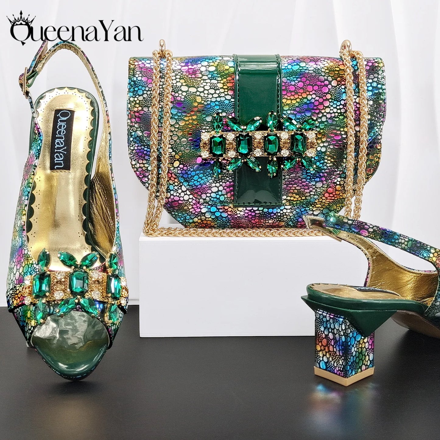 Nigerian Style Rhinestone Embellished Three-Dimensional Bag And Good Material Peep Toe Pumps Elegant Clutch Bag Women Shoes