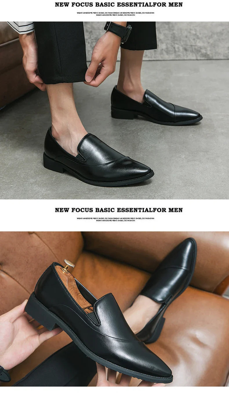 Casual Leather Shoes Large Size Men Business Shoes 2026 New Slip on Pointed leather Loafers Hand Polished Leather Casual Shoes