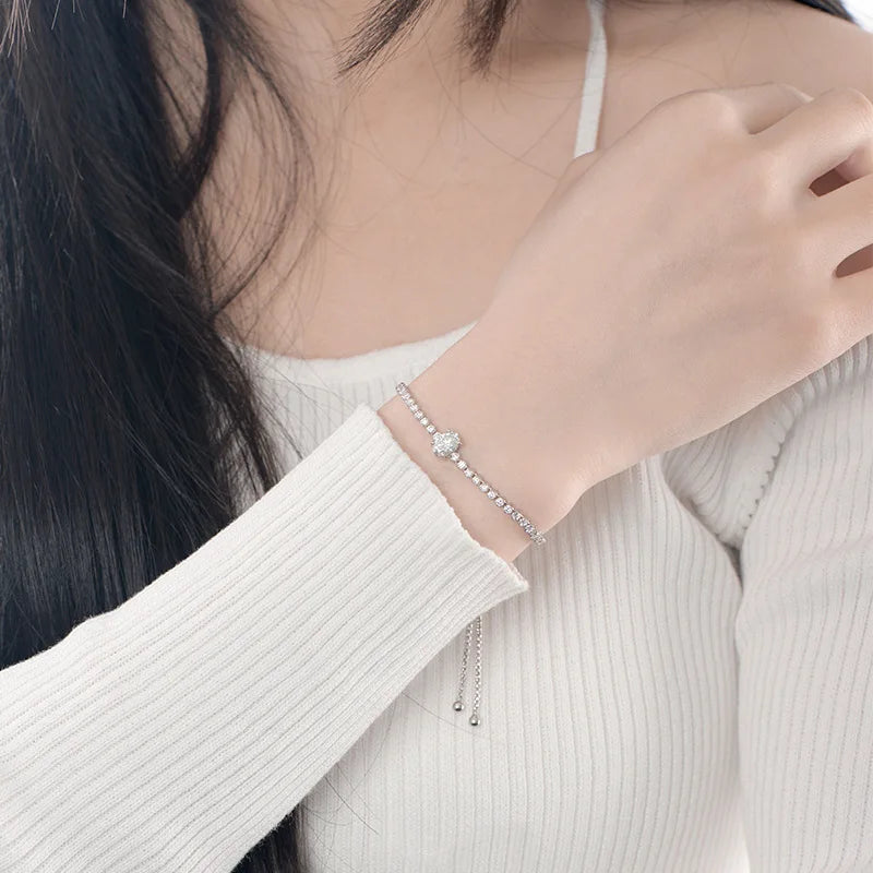 100% Real 1.7CT Round Cut Full Moissanite Tennis Bracelet for Woman Girl Party S925 Sterling Silver Diamond Link Bracelets