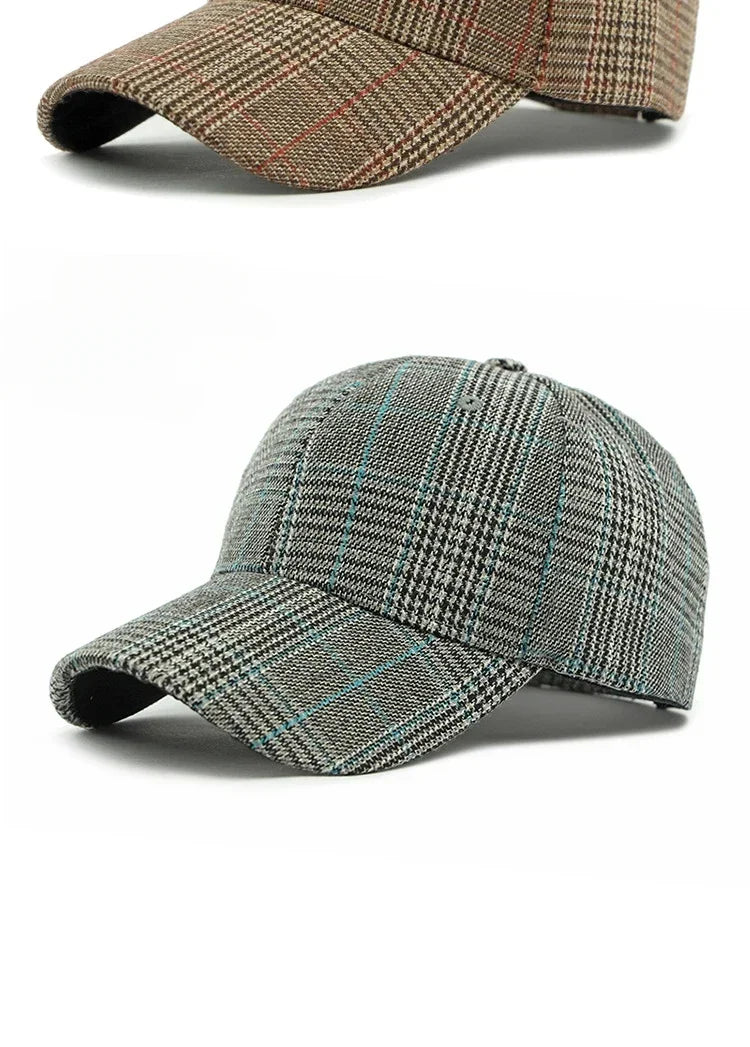 Spring Autumn Women's Baseball Cap Cotton Classic Checkered Snapback Hat Men Women British Style Hard Top Sunshade Hat
