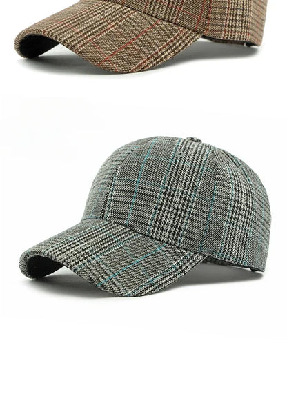 Spring Autumn Women's Baseball Cap Cotton Classic Checkered Snapback Hat Men Women British Style Hard Top Sunshade Hat