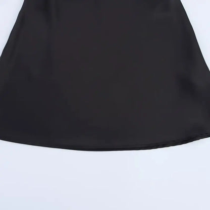 Silk Satin Texture Summer New Arrival Women's  Dr Hanging Ne Collar Gown Soft A-Line Skirt High Waist Pure Color