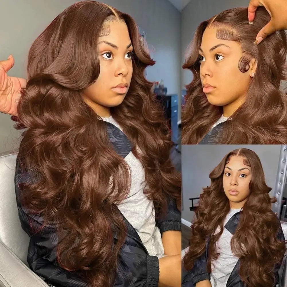 200 Density 30 38Inch Chocolate Brown Body Wave Human Hair Wigs Brazilian 13x6 HD Lace Frontal Wigs #4 Color 13x4 Lace Front Wig