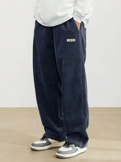 Men's Corduroy Straight Leg Casual Pants Drawstring Elastic Waist Outdoor Streetwear Winter Warm Autumn Sport Thermal Trousers
