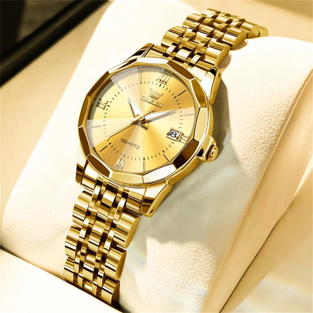 Elegant Fashion Women's Watches Luxury Brand Original Quartz Watch for Ladies Waterproof Stainless Steel Luminous Date