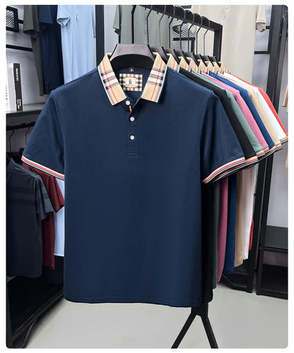 Luxury brand short sleeve polo shirt men fashionable simple solid color summer mercerized cotton breathable casual lapel T shirt