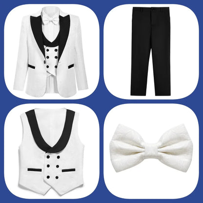 Classic Wedding Suit Set For Boys Slim Fitting Tuxedo Suits Blazer Vest Pants Bow-Tie 4PCS Graduation Piano Costume Dress wear