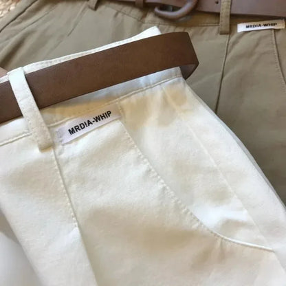 New Wide Leg Shorts for Women Summer Thin Cotton A Line Short Pants Office Lady Classic Loose Casual Zipper Women‘s Shorts