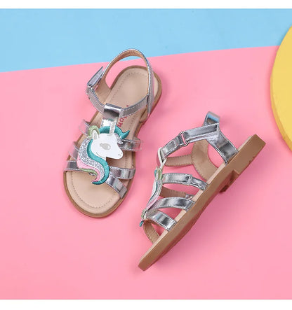 Unicorn Cartoon Girls Sandals High Quality Kids Open-toed Sandals For Girl 2025 Summer Children Beach Swim Shoes Size 25-32