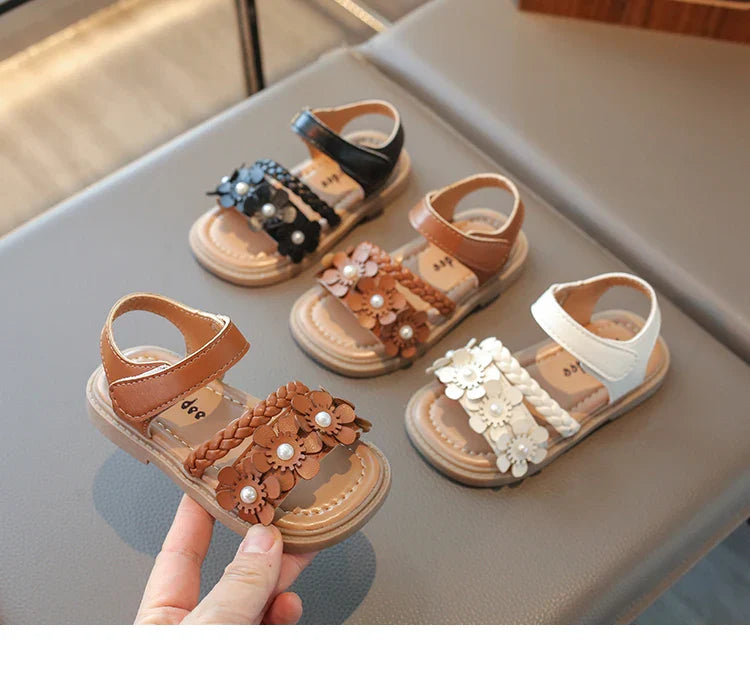 2026 High Quality Girls Sandals Flower Sweet Soft Children's Beach Shoes Kids Cute Summer Floral Sandals Princess Fashion 22-31