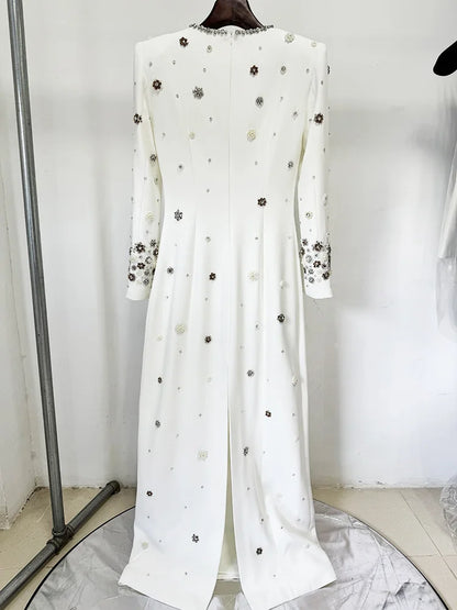 Fashion 2026 Designer Party Vestido Women's Formal Long Sleeve Luxurious Beaded Long Maxi Dress