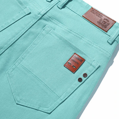 2025 Autumn Men's Elastic Colorful Jeans Breathable Casual  Straight Fitted Solid Color Denim Pants Korean Fashion Trousers