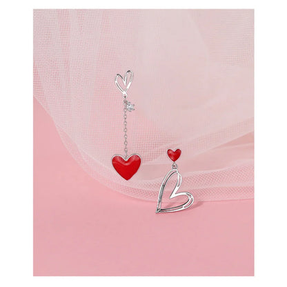 Korean Asymmetric Hollow Black Heart Dangle Earrings For Women Temperament Exaggerated Love Heart Drop Earrings Wedding Jewelry