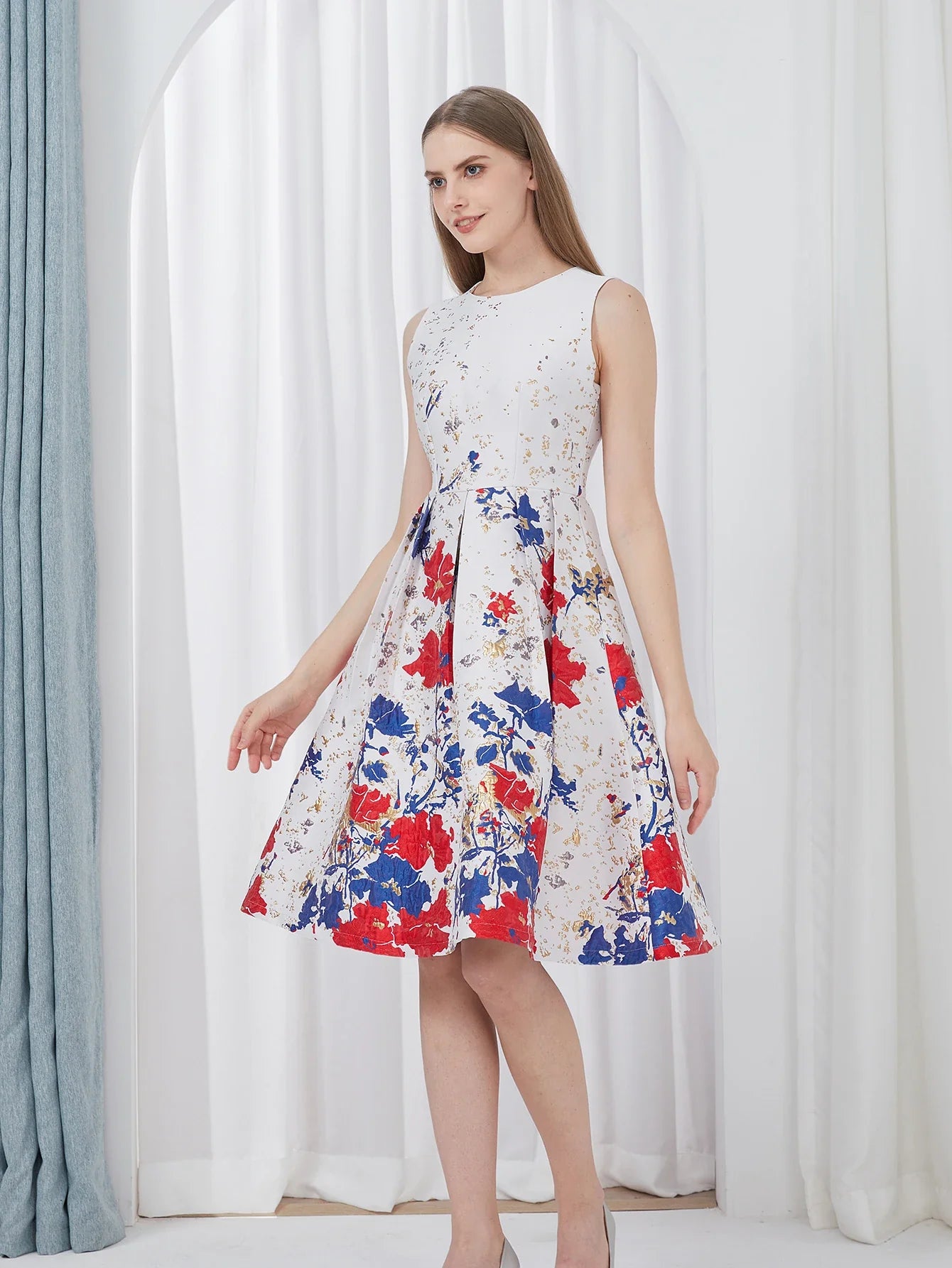 Women Elegant Fashion Flower Jacquard Dress Lady Clothing 2024 New Summer Ball Gowns Party Dresses Vestidos