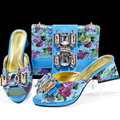 Italian Sandals and Bags Matching Set 2026 Women Heel Party for Rose Gold Colour Wedding Bigger Size Thick Heel Shoes