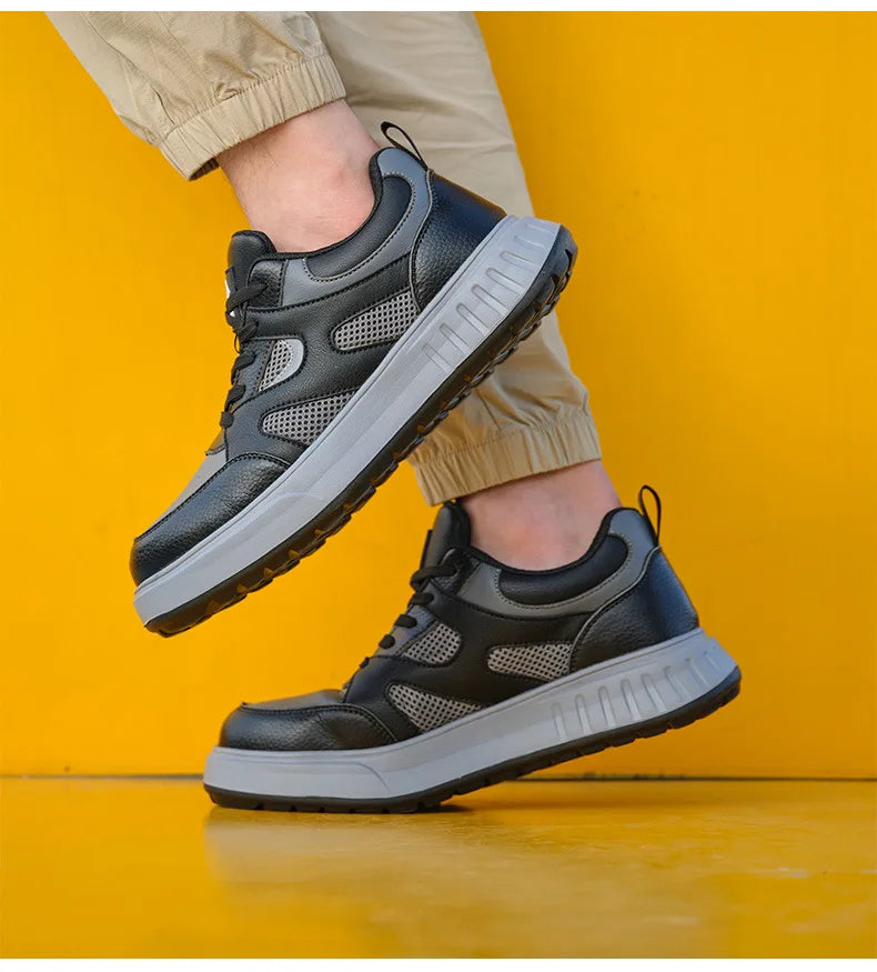 Men's Lightweight Casual Labor Protection Shoes Steel Toe Caps Anti Smashing Anti Piercing Wear-Resistant Work Footwear