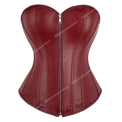 Faux Leather Corset Sexy Clubwear Bustier Hot Lingerie  Zipper Costume Lace up  Waist Cincher Top Plus Size