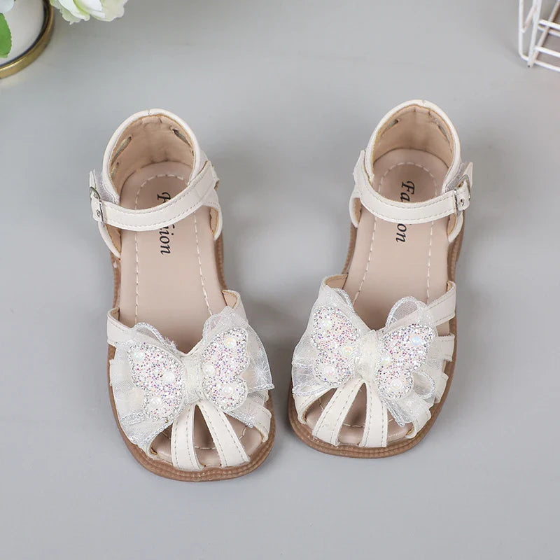 Shine Children Sandals for Girls Butterfly Cute Designer Kids Shoes Peep-toe Korean Style 2023 Summer New Soft Breatheable Chic