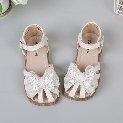 Shine Children Sandals for Girls Butterfly Cute Designer Kids Shoes Peep-toe Korean Style 2023 Summer New Soft Breatheable Chic