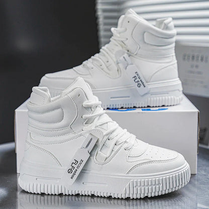 Novos Tênis Casuais de Moda Cano Alto Sapatos de Skate Botas Estudantis Masculinas e Femininas Tendência Resistente ao Desgaste Casais Bicolores
