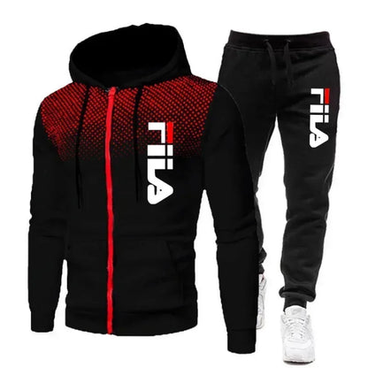 New men's casual jogging fitness sportswear set with zipper hooded jacket and pants set