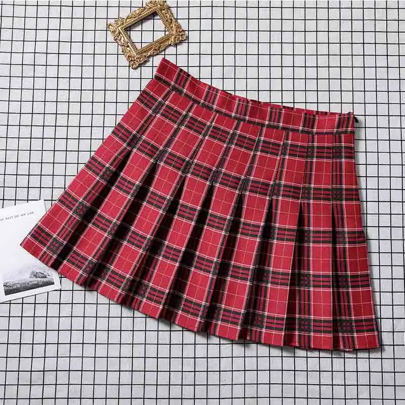 Women Preppy A-line Mini Wide Leg High Waist Harajuku Skirts Sexy Plaid Skirts Pleated Slim Mini Skirts Women Summer