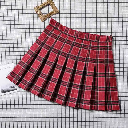 Women Preppy A-line Mini Wide Leg High Waist Harajuku Skirts Sexy Plaid Skirts Pleated Slim Mini Skirts Women Summer