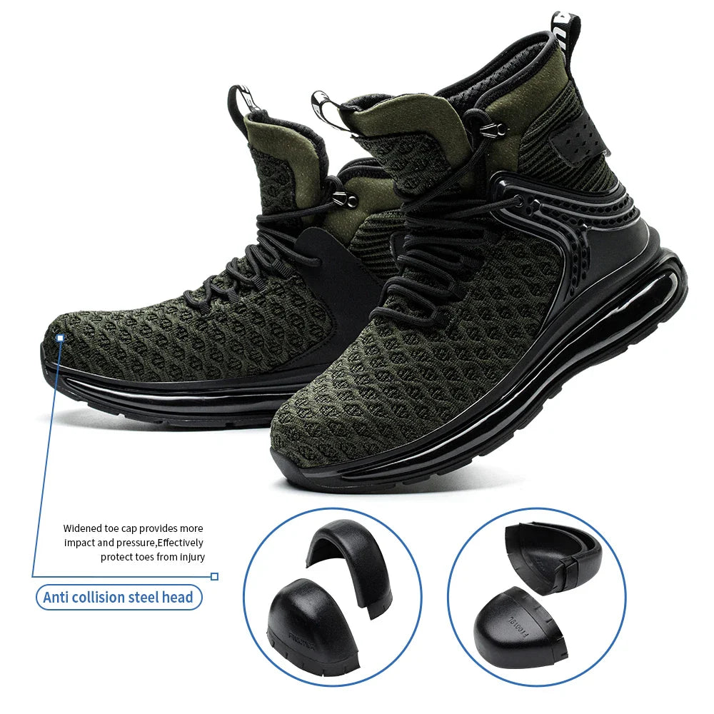 Breathable Men Work Safety Shoes Anti-smashing Steel Toe Cap Working Boots Construction Indestructible Work Sneakers Men Shoes