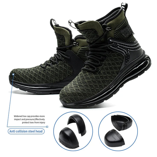 Breathable Men Work Safety Shoes Anti-smashing Steel Toe Cap Working Boots Construction Indestructible Work Sneakers Men Shoes