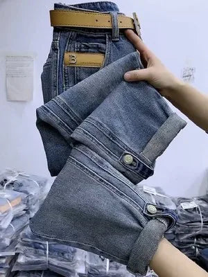 High Waist Straight Jeans Loose Fit Stretch Haren Denim Pants