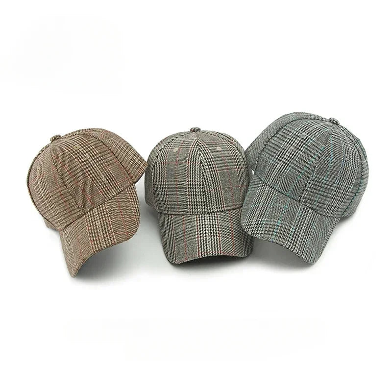 Spring Autumn Women's Baseball Cap Cotton Classic Checkered Snapback Hat Men Women British Style Hard Top Sunshade Hat