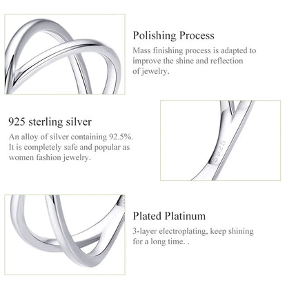 14K Gold Plated X Ring Dainty Minimalist 925 Sterling Silver Cross Ring for Women Promise Jewelry 2 Colors SCR543