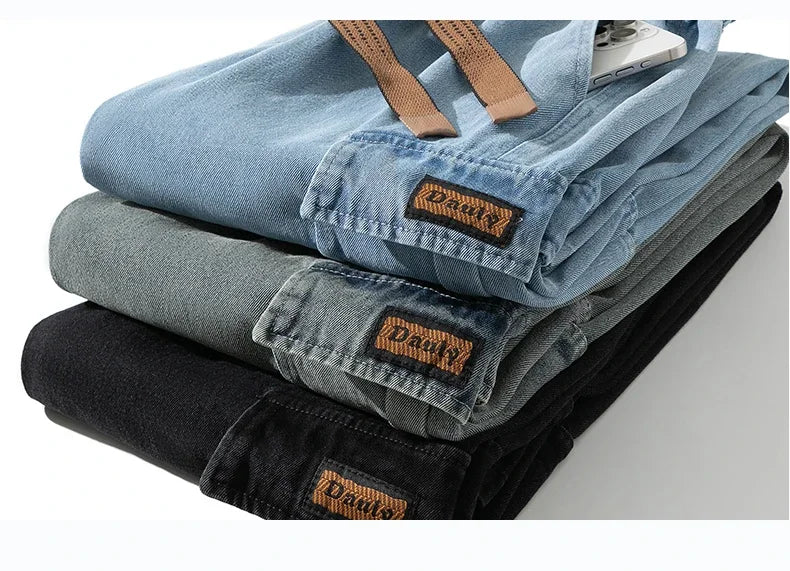 Autumn New Wide Leg Washing Jean Pants Men Trousers Neutral Solid Color Loose Casual Fashion Pocket Cargo Pants Big Size 8xl