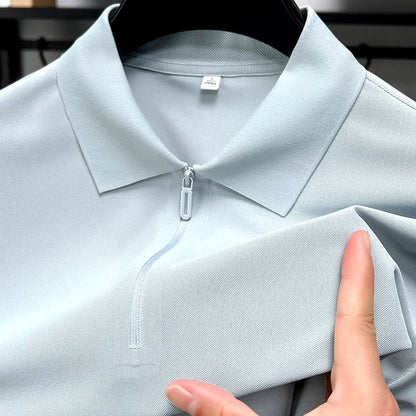 Men's Half-Zip Polo Shirt Light Beige Breathable Casual Slim Fit Stretch Cotton Classic Collar Business Casual Tops