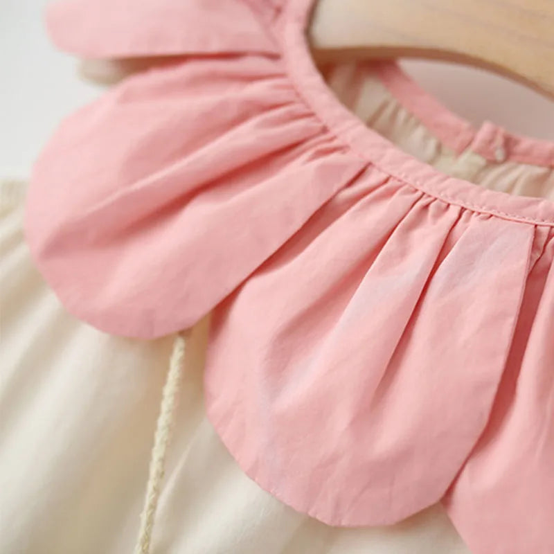 2Piece Sets Girls Summer Clothes Korean Cute Flower Doll Collar Sleeveless Cotton Kids Dresses+Bag Toddler Princess Dress B095