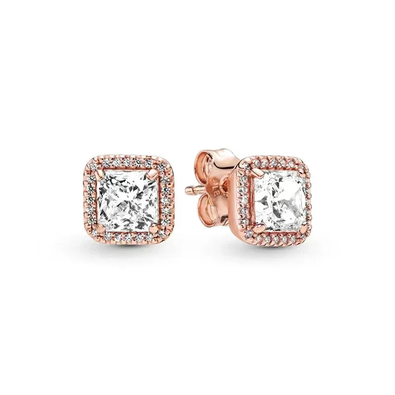 New 925 Silver Earring Shaped Circle Pearls Drop Earring Sparkling Bow Stud Earrings PandKK Original For Women Gift Fine Jewelry