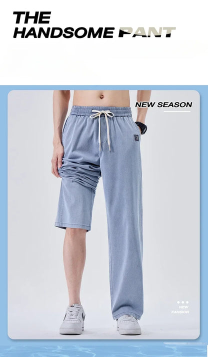 Brand Soft Jeans for Men Spring Thin Draped Comfortable Straight Trousers Drawstring Male Baggy Denim Pants Streetwear